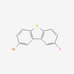 Molecular structure of 2-Bromo-8-iododibenzothiophene