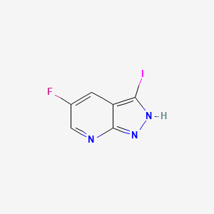 Molecular structure of 1H-Pyrazolo3,4-bpyridine, 5-fluoro-3-iodo-