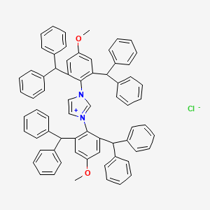 Molecular structure of 1,3-Bis(2,6-dibenzhydryl-4-methoxyphenyl)-1H-imidazol-3-ium chloride