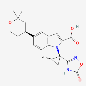 Molecular structure of 5-((S)-2,2-dimethyltetrahydro-2H-pyran-4-yl)-1-((1S,2S)-2-methyl-1-(5-oxo-4,5-dihydro-1,2,4-oxadiazol-3-yl)cyclopropyl)-1H-indole-2-carboxylic acid