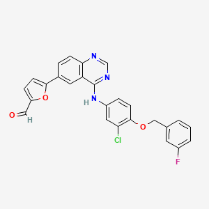 Molecular structure of 5-[4-((3-Chloro-4-((3-fluorobenzyl)oxy)phenyl)amino)quinazolin-6-yl]-2-furaldehyde