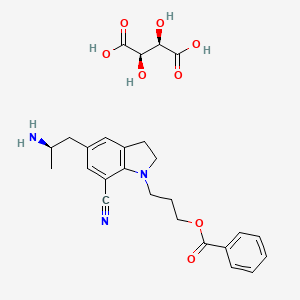 Molecular structure of 5-(2R)-2-Aminopropyl-1-3-(benzoyloxy)propyl-2,3-dihydro-1H-indole-7-carbonitrile (2R,3R)-2,3-dihydroxybutanedioate