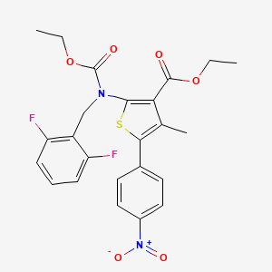 Molecular structure of ethyl 2-((2,6-difluorobenzyl)(ethoxycarbonyl)amino)-4-methyl-5-(4-nitrophenyl)thiophene-3-carboxylate