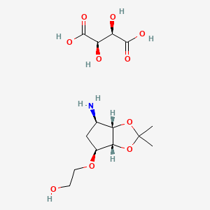 Molecular structure of 2-((3aR,4S,6R,6aS)-6-amino-2,2-dimethyltetrahydro-3aH-cyclopentad1,3dioxol-4-yloxy)ethanol L-tataric acid