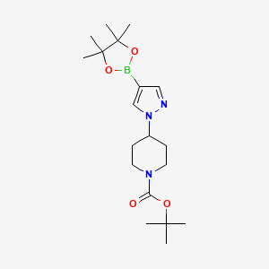 Molecular structure of tert-Butyl 4-[4-(4,4,5,5-tetramethyl-1,3,2-dioxaborolan-2-yl)-1H-pyrazol-1-yl]piperidine-1-carboxylate